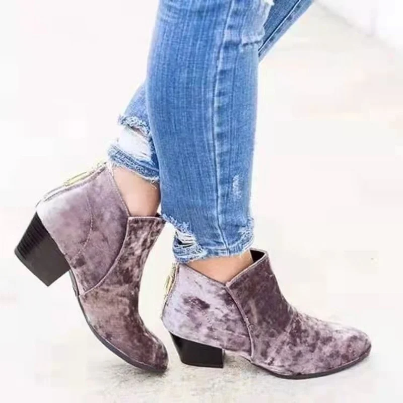 Autumn New Style Thick-heel Zipper Suede Belt Low-tube Women's Boots High-heel Martin Boots Hot-selling Women's Boots