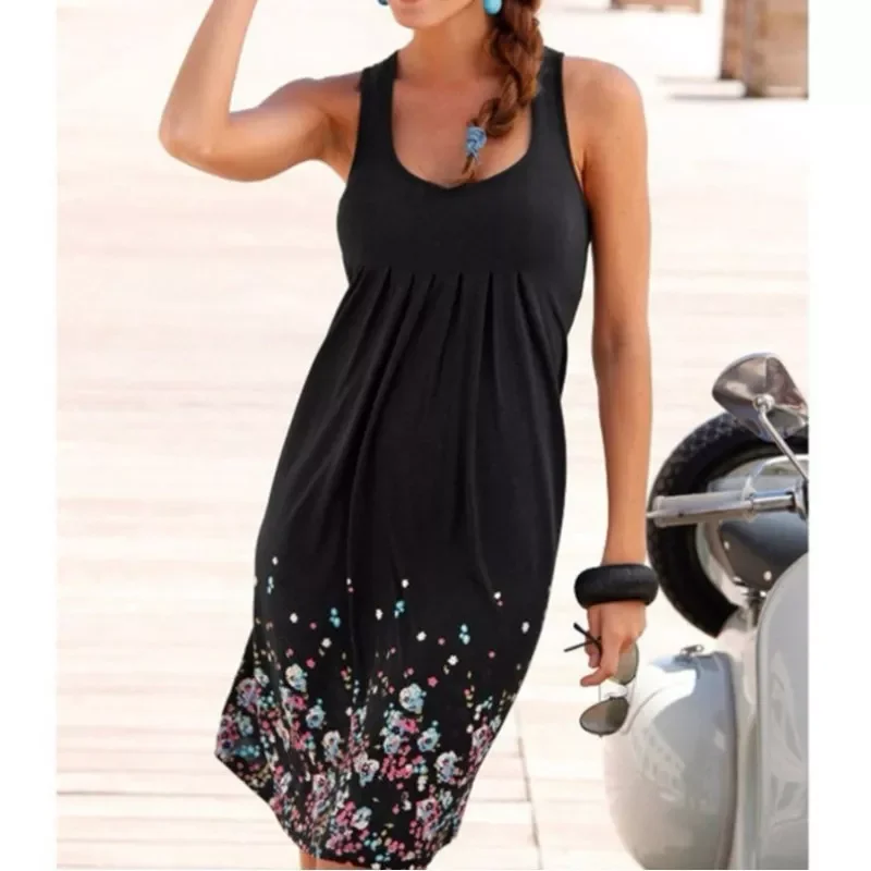 

5XL Print Women Dresses 2022 Sleeveless Summer Ladies Casual Black Plus Size Loose Dress Boho Beach Dress Vestidos De Fiesta