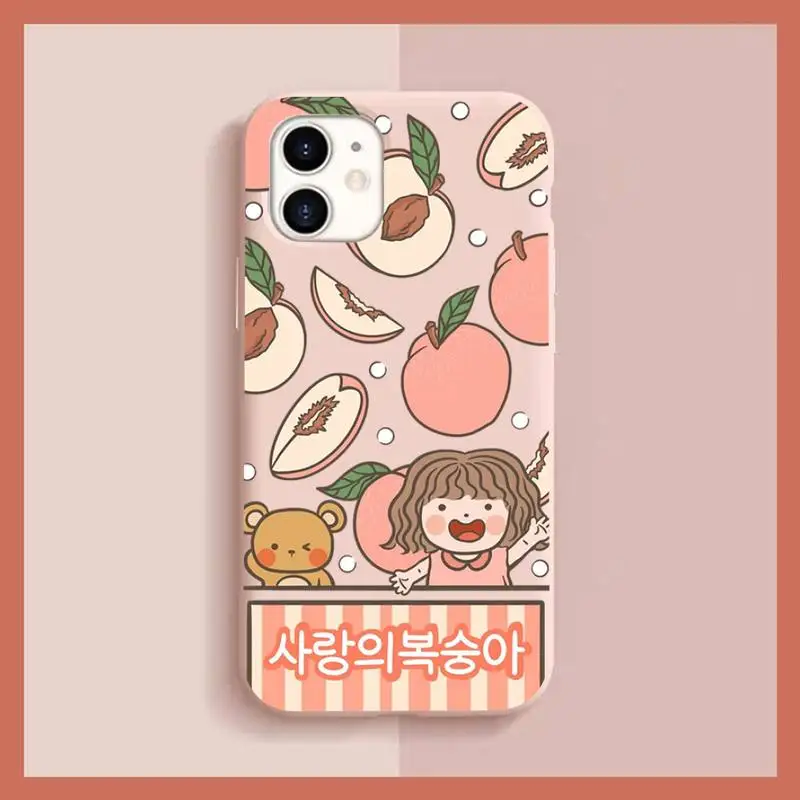 

Peach strawberry Phone Case for iPhone 11 12 13 Mini Pro Xs Max 8 7 6 6S Plus X XR Solid Candy Color Case