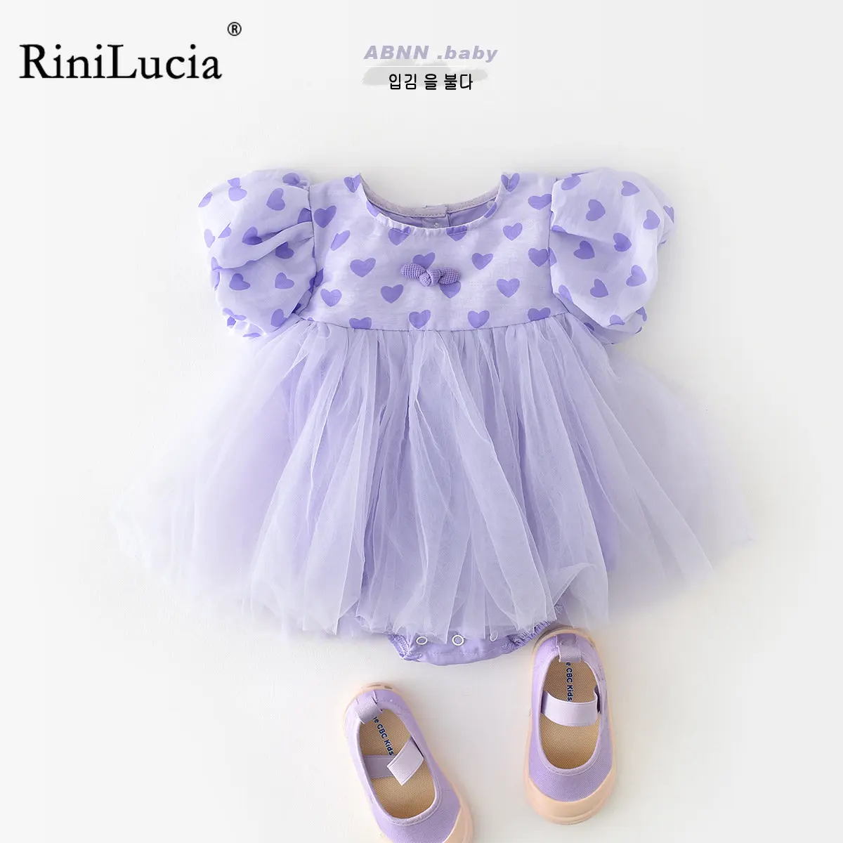 

Newborn Baby Toddler Rompers for Girls Spring Summer Mesh Jumpsuit Kids Short Puff Sleeve Bodysuit Children Clothing