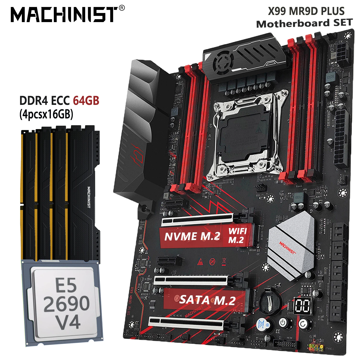 

Комплект материнской платы MACHINIST X99 LGA 2011-3, Intel Xeon E5 2690 V4 CPU 64 ГБ = 4x16 Гб DDR4 ECC RAM, память SSD NVME M.2 MR9D Plus