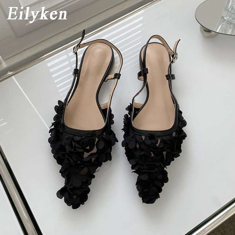 

Eilyken Summer Pointed Toe Mules Slippers Fashion Women New Buckle Strap Female Office Work Casual Flat Heel Shoes