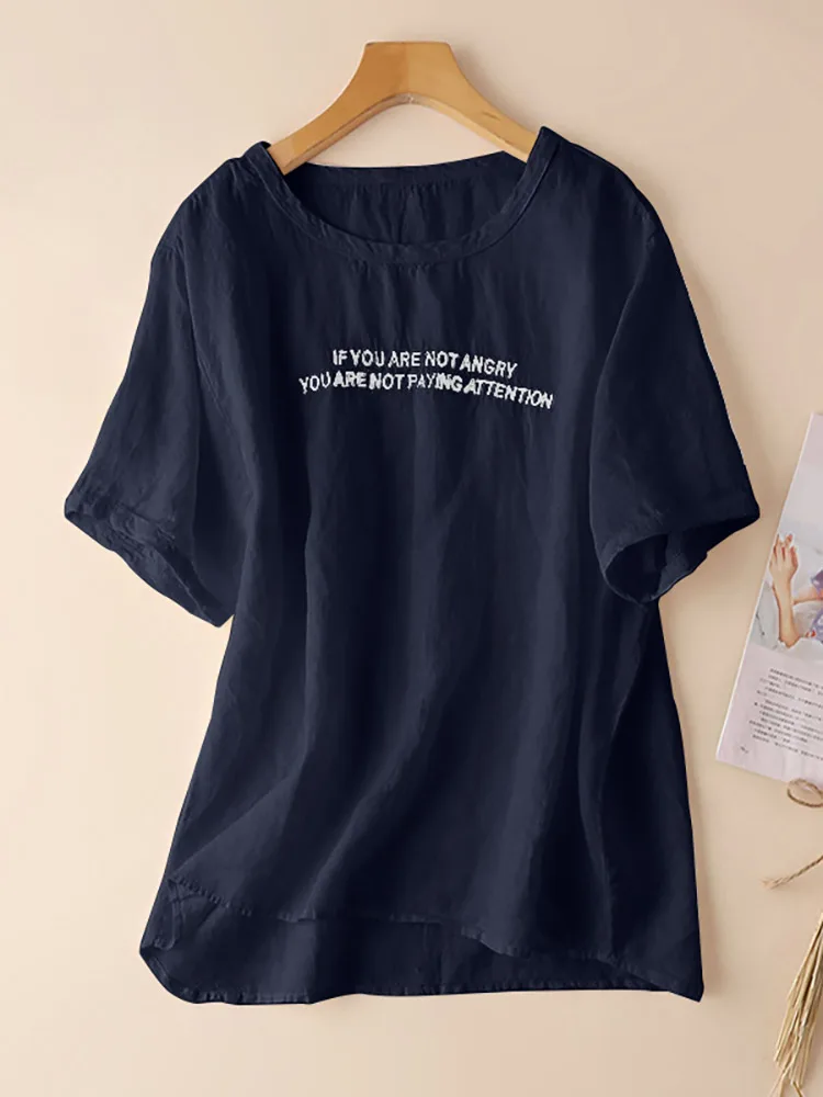 

2022 летние топы с вышивкой, Женская винтажная хлопковая блузка ZANZEA, офисные рубашки с круглым вырезом, повседневные уличные рубашки с коротк...