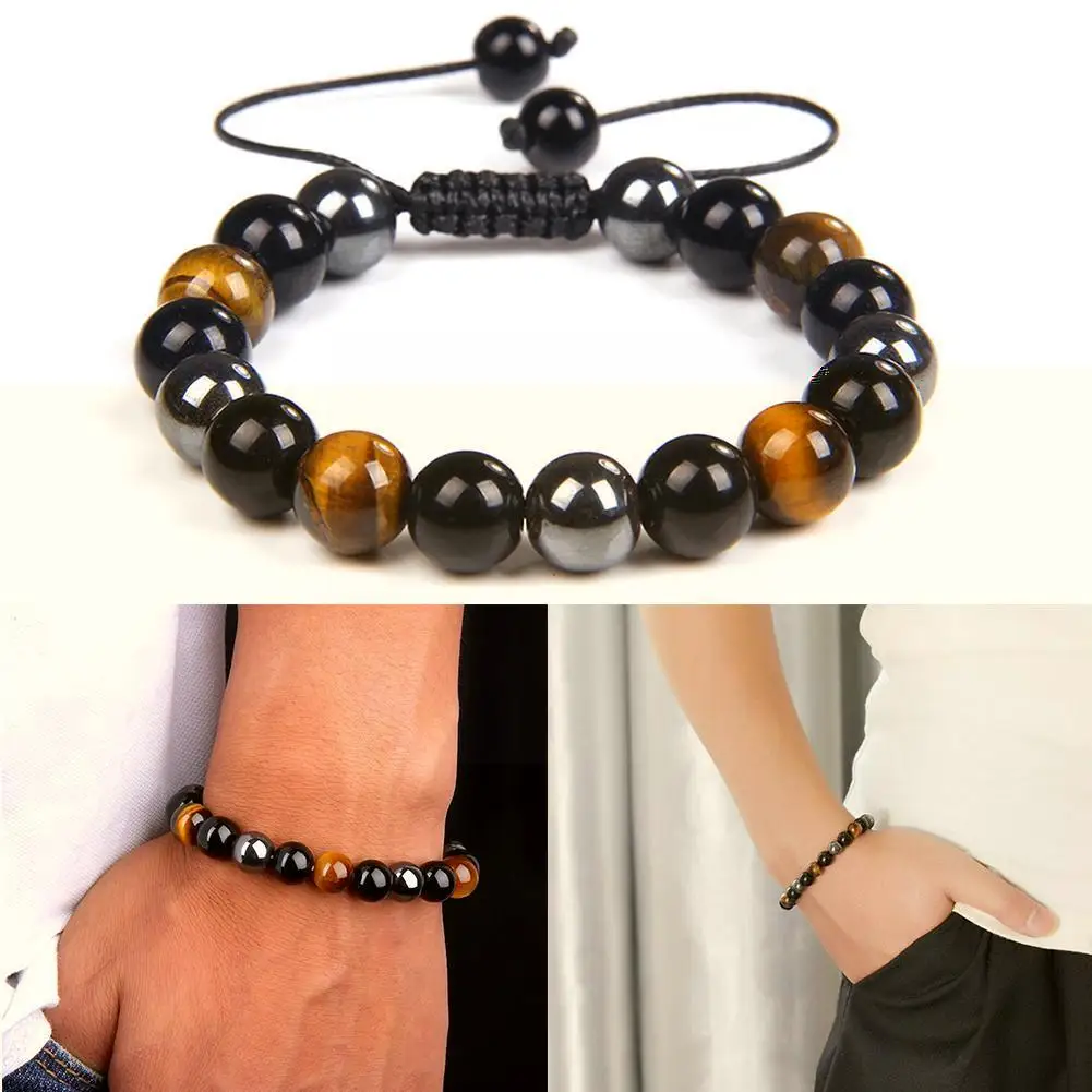 Браслеты из натурального черного обсидиана гематита тигровый глаз бусины
