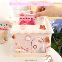 cute piggy bank cartoon house piggy bank with lock and key girl money saving box for children gift decoration ornament