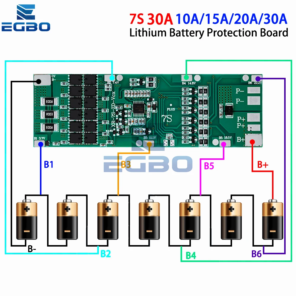 Литий-ионная печатная плата 7S 24 В 10 А 15 20 30 BMS с балансировкой