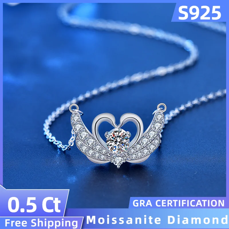 

Sterling 925 Silver Moissanite Diamond Pendant 0.5 Ct Necklace For Women Chain Fashion Jewelry Free Shipping Swan