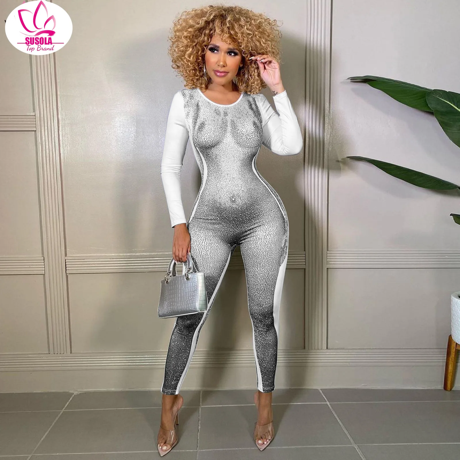 

Trend 3D Body Print Design Rompers Women Sexy Sporty O Neck Long Sleeve Leggings Skinny Club Party Jumpsuit Overalls Clothes y2k