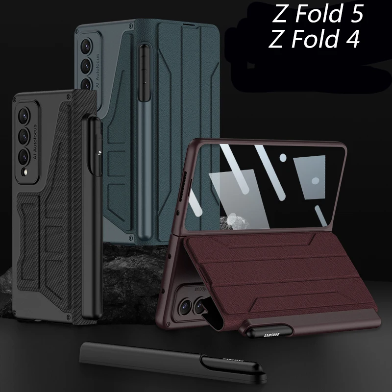 Чехол для телефона Samsung Galaxy Z Fold 5 4 кожаный флип-чехол-бумажник со встроенной