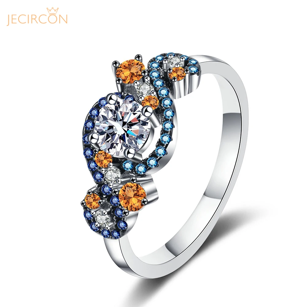 

JECIRCON 925 Sterling Silver Ring for Women 0.5 Carat Moissanite Angel Eyes Color Matching Micro-set Color Zircon Finger Jewelry