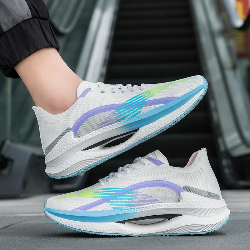 Unisex Fashion Men's Sneakers Lace Up Round Toe Cushioning Running Shoes for Woman Trainer Race Breathable Couple Tenis Shose