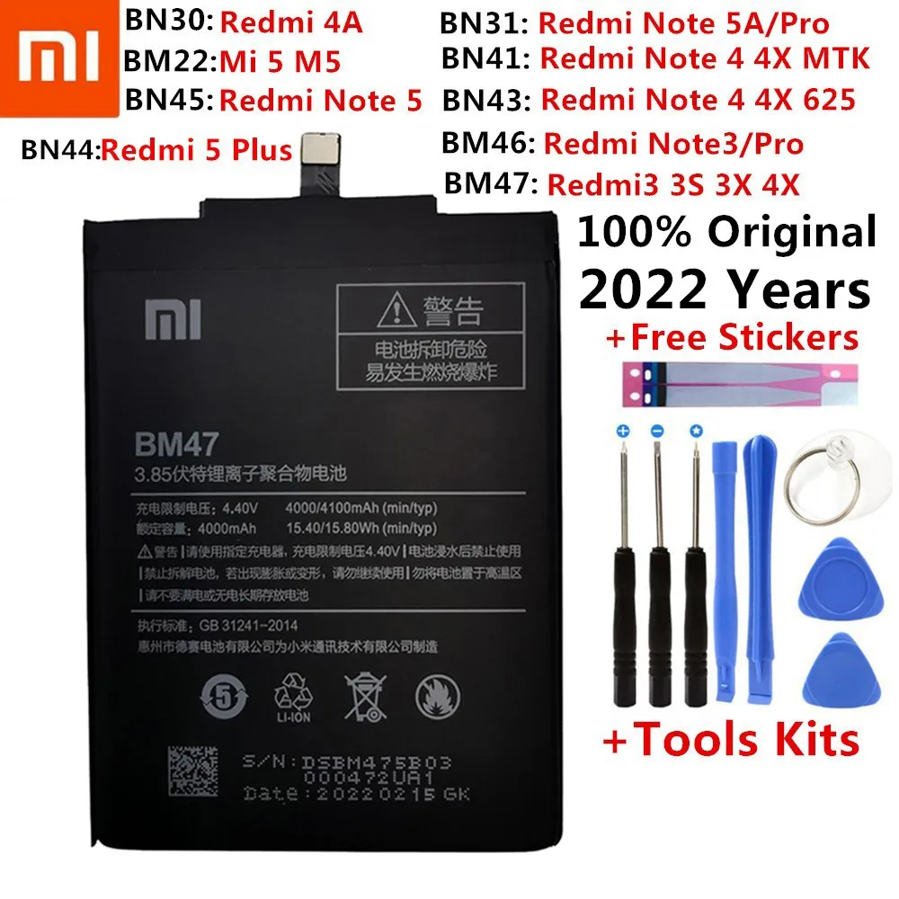 Оригинальный сменный аккумулятор XiaoMi для Xiaomi Redmi Note 2 3 3S 3X 4 4X 4A 5 5A 6 6A 7 Pro Plus Mi6 Mi4c Mi5 Mi