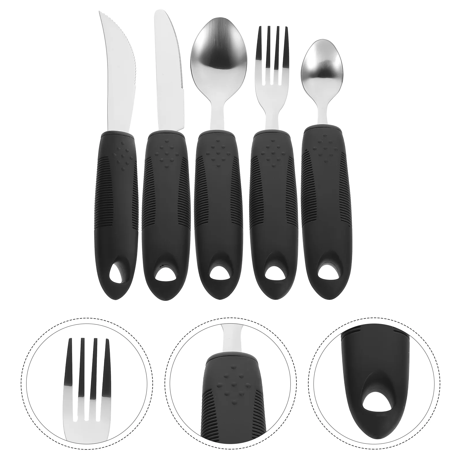

Easy Grip Adaptive Utensils 5 Piece Set Weighted Utensils Hand Tremors Parkinsons Elderly Stainless Steel Fork Knife Spoon