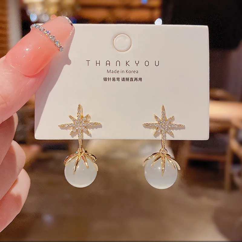 

Silver Needle Korean Version of The New Eight Star Opal Earrings Women Design Sensible Stud Earrings for Woman Jewelry