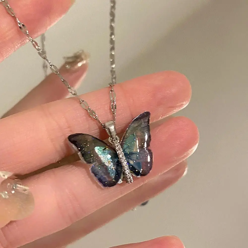 

Summer Colorful Transparent Butterfly Necklace Women Butterfly Pendant Young Girl Punk Jewelry Accessories Y2k Fashion