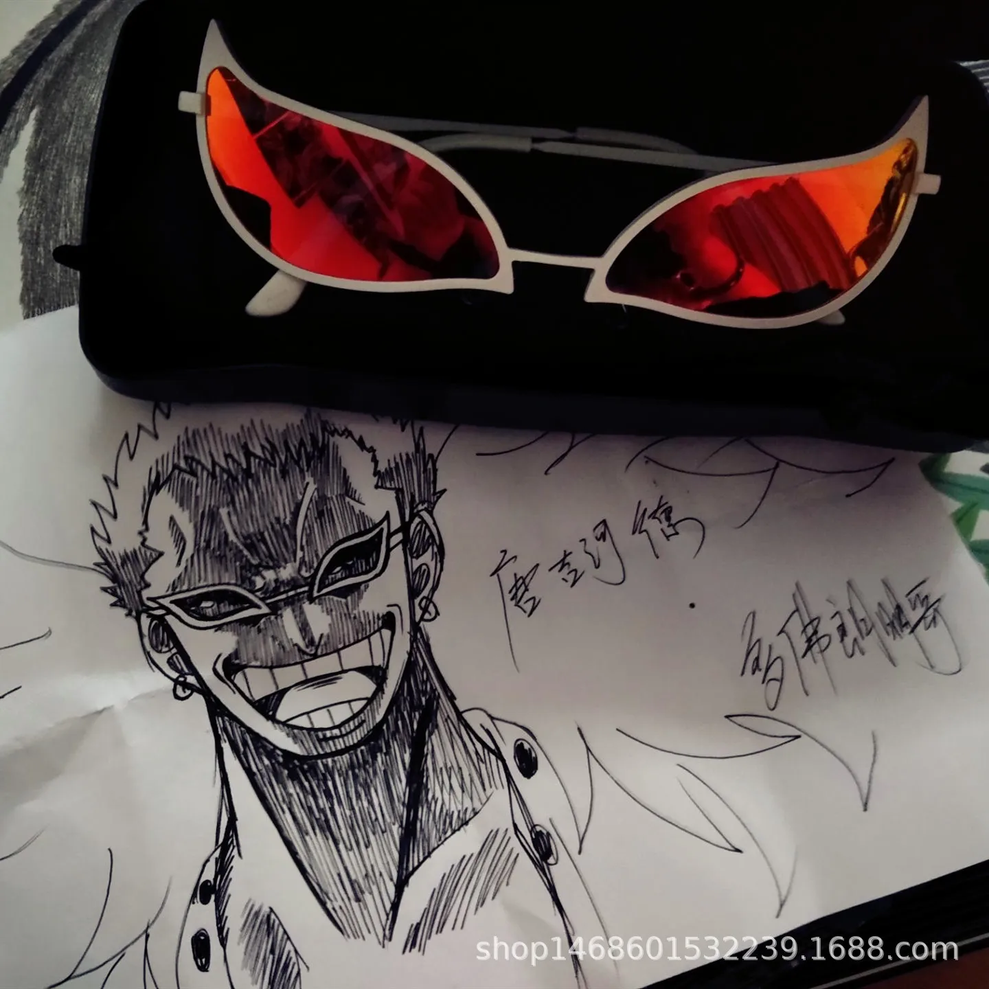 Фото Солнцезащитные очки One Piece Donquixote, очки для косплея Doflamingo, аниме-очки в форме кошачьего глаза для женщин и мужчин, забавный подарок на Рождество, реквизит для вечеринок №5