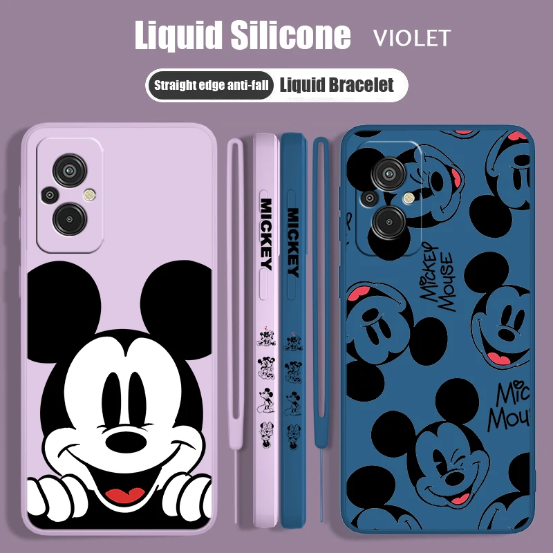 

Cartoon Disney Mickey Cute For Redmi 12C 11A 10C 10X 9T 9C 9AT 9A 8A Plus Prime Liquid Left Rope Silicone Phone Case