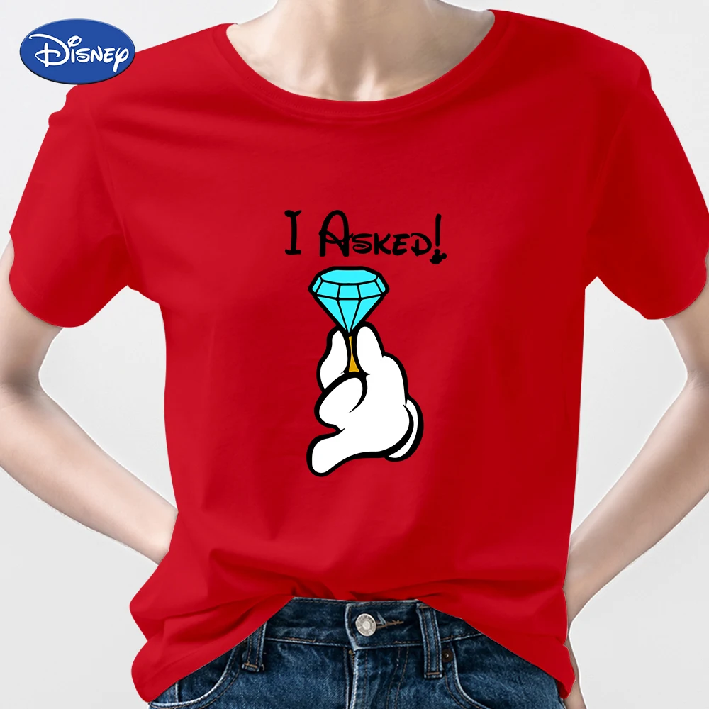 

Just Married Aristocats Disney Mickey Mouse Women's T-Shirt 2022 Couple Look American Apparel Tshirt Casual Red Top Funny Urban
