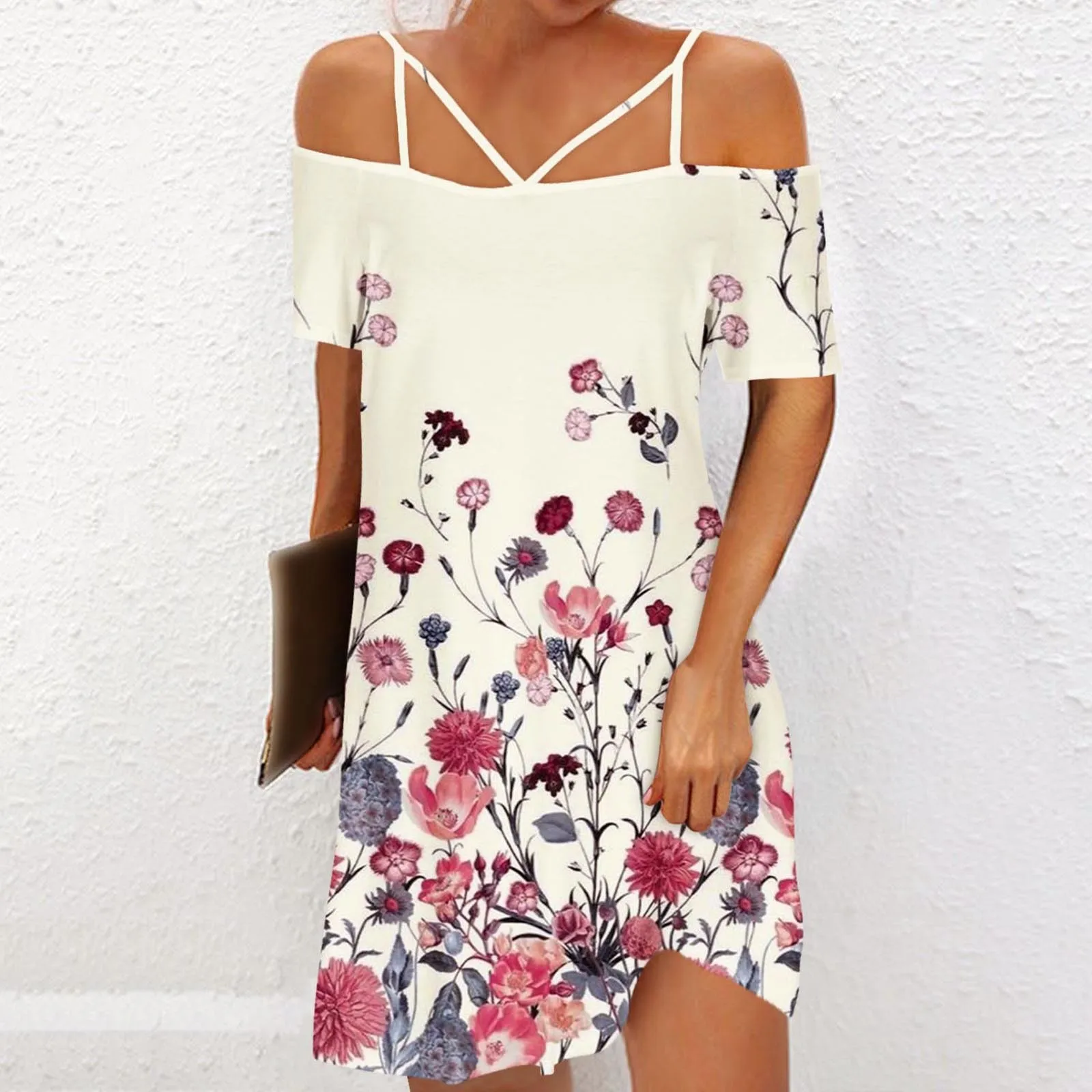 

Dress For Women Fashion Casual Dresses Sexs Off Shoulder Straps Print Midi Dress