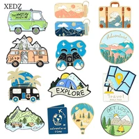 xedz cartoon mountaineering camping alloy enamel brooch lapel badge accessory creative travel map dining cart pins jewelry