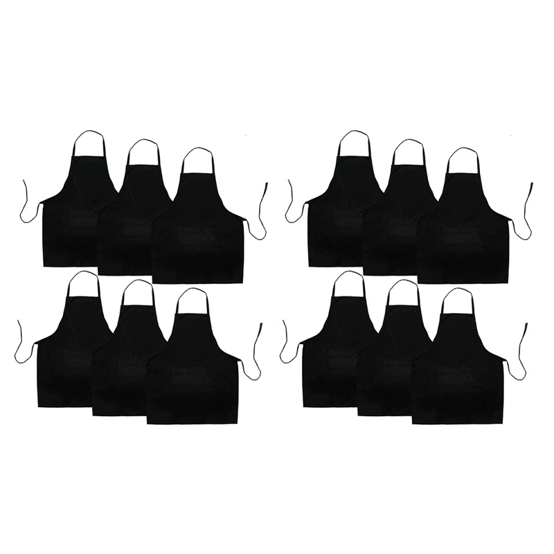 

12 Pack Black Kitchen Apron With 2 Pockets Anti-Dirty Apron Suitable For Barbecue Kitchen Cooking Baking Restaurant
