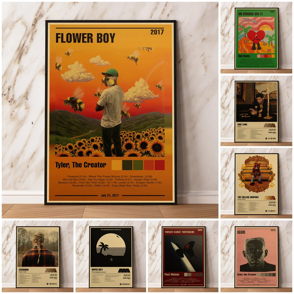 Популярный альбом 80s Music Star Kanye West The Weeknd Playboi Carti, Ретро стиль хип-хоп, искусственная Картина на холсте HD