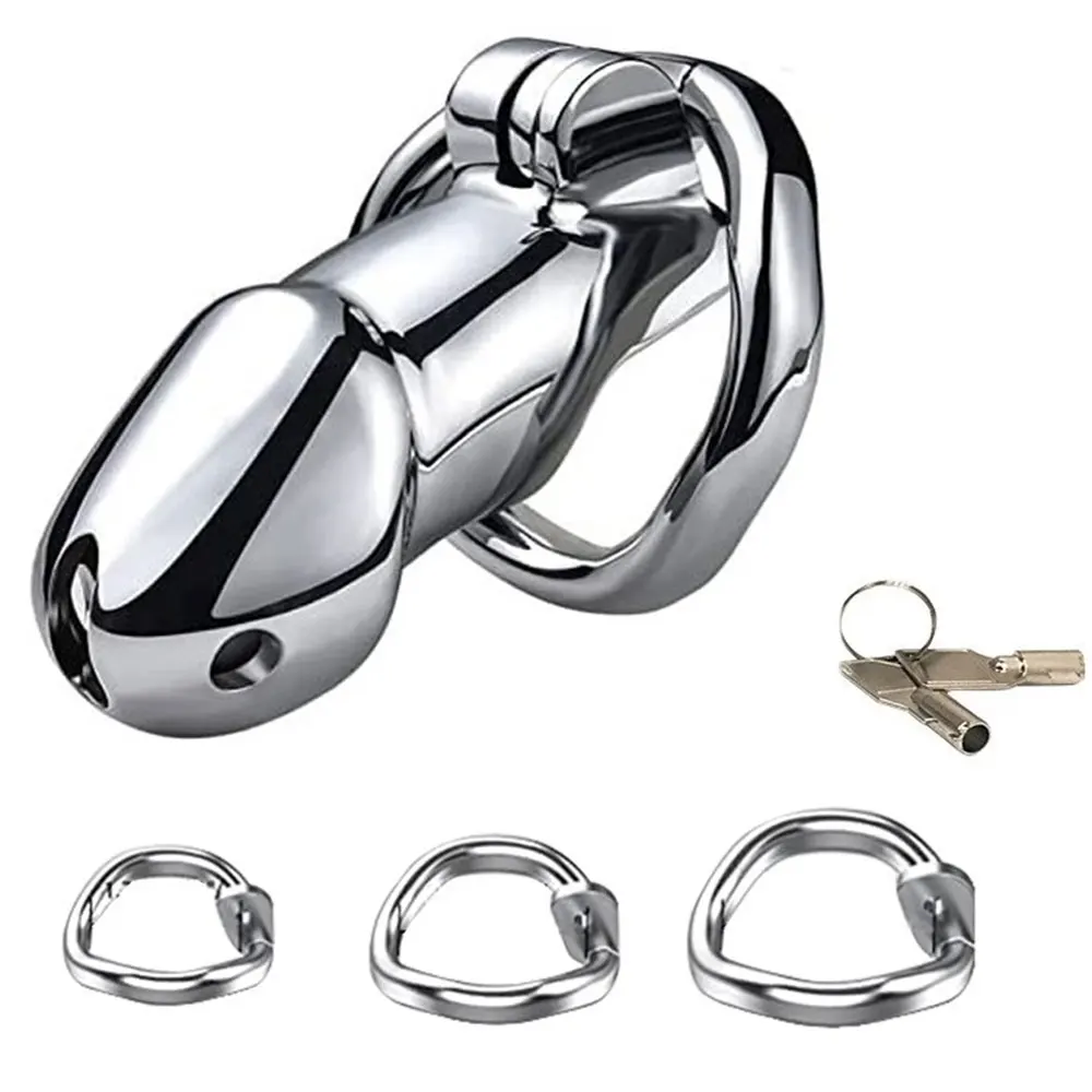 

Male Metal Heavy Penis Lock Bird Chastity Cage Sex Tool For Men 45/50/55mm 3 Cock Rings As 1 Set Slave Bondag Sex Toys