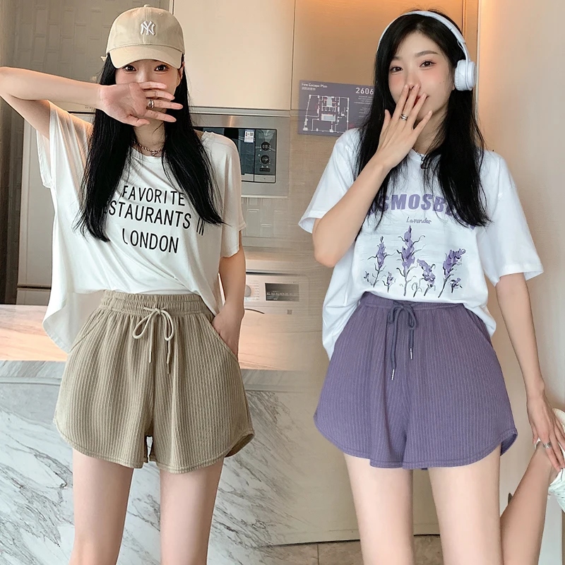 New Fashion Trend Women'S Summer Thin, Slim, Loose, High Waist Versatile Casual Shorts Ice Silk Wide Leg Sports 3-Point Pants
