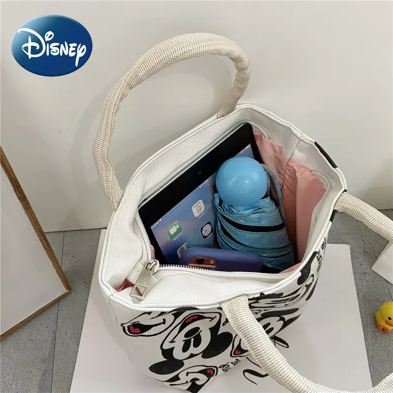Disney Canvas Cartoon Handbag Simple Cute Large Capacity Lunch Box Bento Bag Children's Shoulder Bag Underarm Bag
