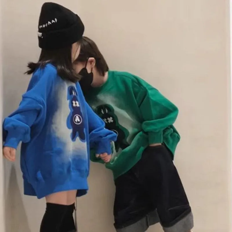 

Children's Clothing Baby Girls' Long Sleeve Top O-Neck Cartoon Bear Smudge Print Loose Causal 2023 Spring Autumn 5-14 Years Old