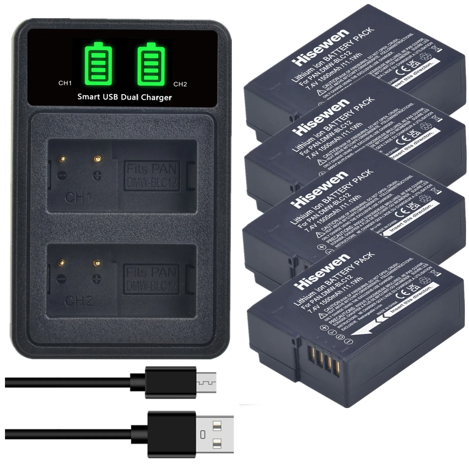 Фото Аккумулятор DMW-BLC12 BLC12E + двойной зарядный прибор со светодиодной подсветкой USB, порт типа C для Panasonic Lumix FZ1000 FZ200 FZ300 DMC-G5 G6 G7 GH2 GX8 G85 FZ2500 №1