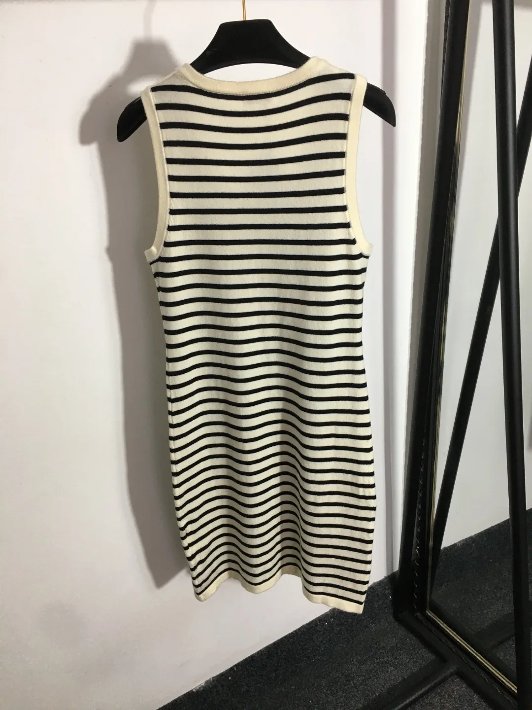 

Model No. 20230700 Spring And Summer New Striped Knitted Vest Dress, Off-White