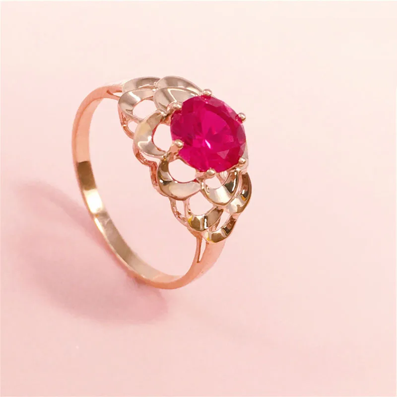 

585 Purple Gold Plated 14K Rose Gold Inlaid Geometric New In Ruby Rings for Women Light Luxury Sweet Jewelry Opening Adjustable