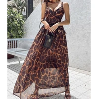 women dress summer fashion leopard print slim fit backless dress womens sexy v neck spaghetti strap strapless high waist dress