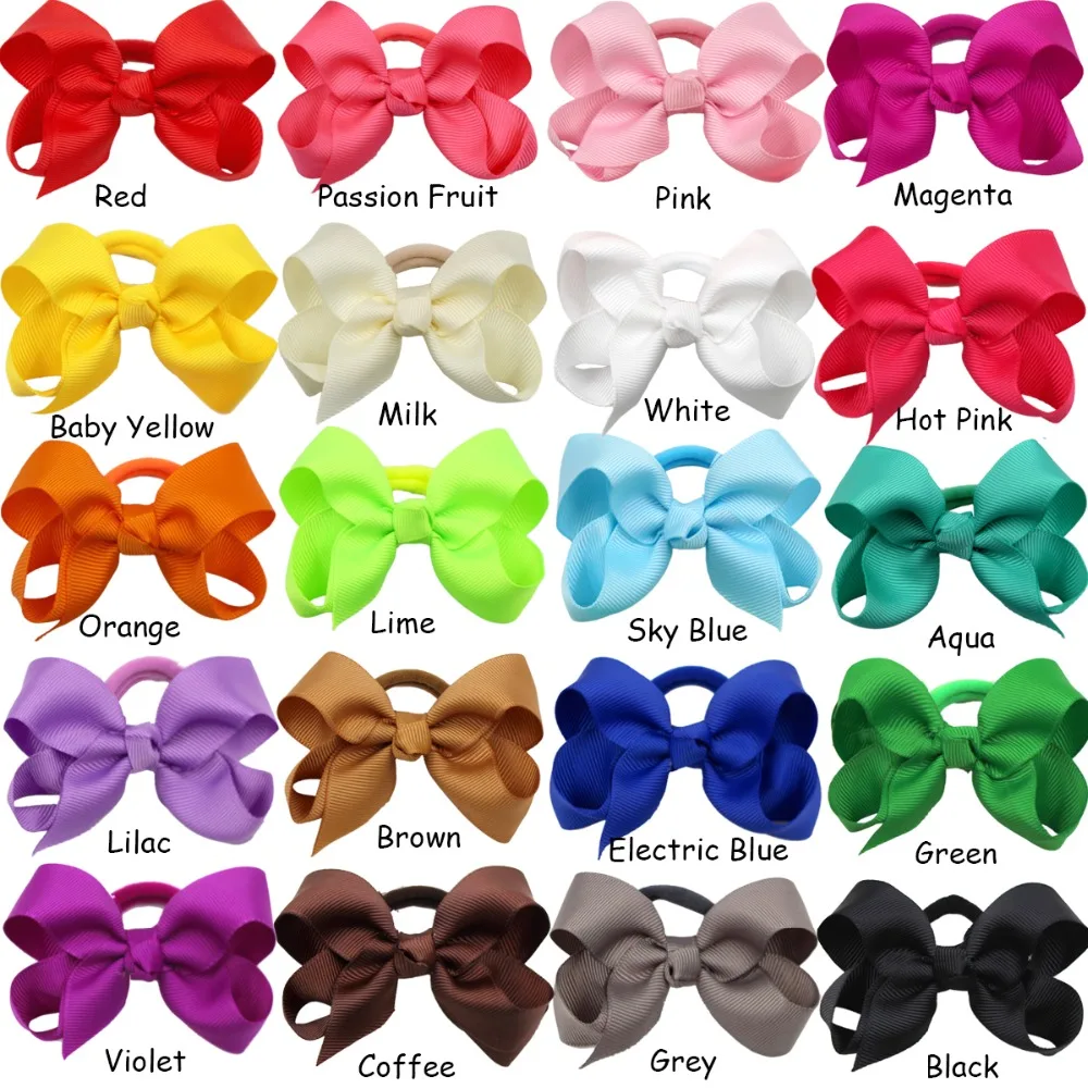 

40Pieces Boutique Grosgrain Ribbon 3" Hair Bows Pigtail Holder Elastic Ties for Babies Toddlers Teens Gifts In Pairs