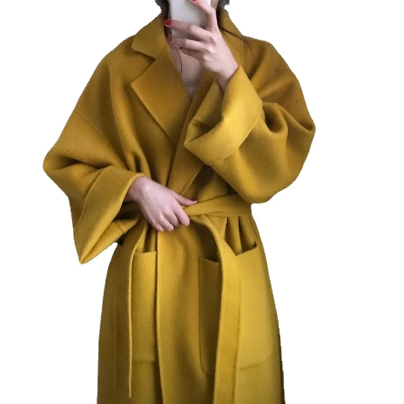 

Women Elegant Winter Cashmere Overcoat Long Bandage Woolen Coat Cardigan Loose Plus Size Abrigos Mujer Manteau Femme Hiver LB011