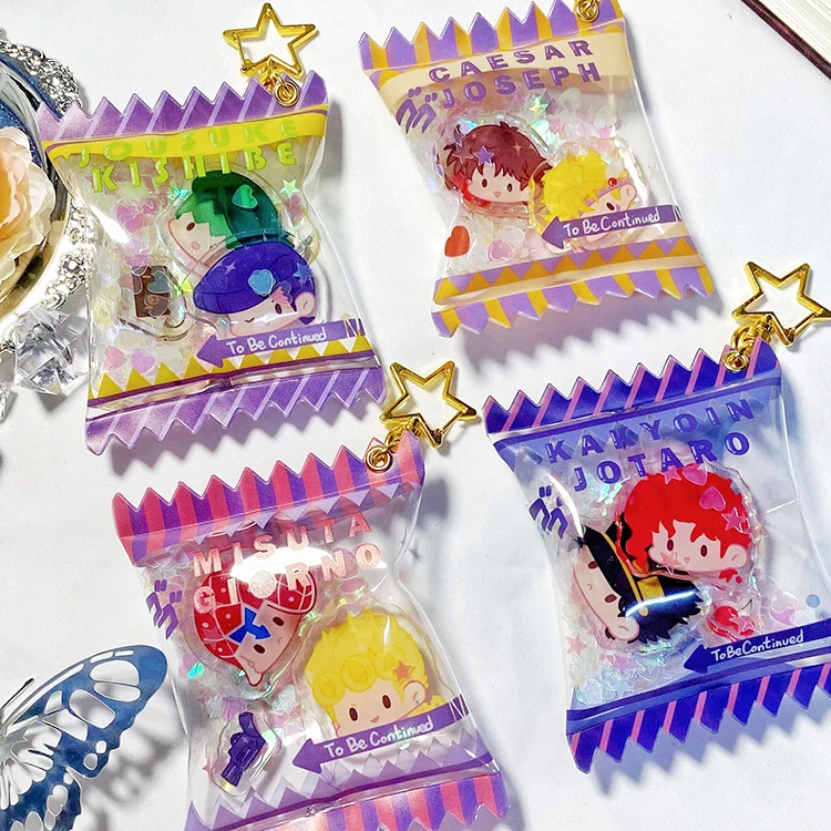 Anime JoJo's Bizarre Adventure Candy Bag Design Keychain Mista,Jotaro Kawaii Cosplay Figure Keyring Creative Pendant Toys Gifts