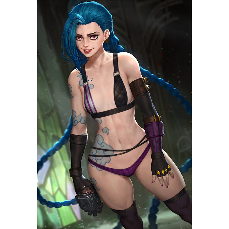 

Custom Print Game blue purple Jinx Nude Sexy anime Girl Art Posters Wall Art Canvas Painting for Living Room Home Decor Picture