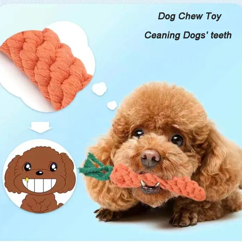 

Small Carrot Ropes Toy Pet Dogs Chew Toys Durable Braided Bite Resistant Puppy Molar Cleaning Teeth Cotton Rope Toy