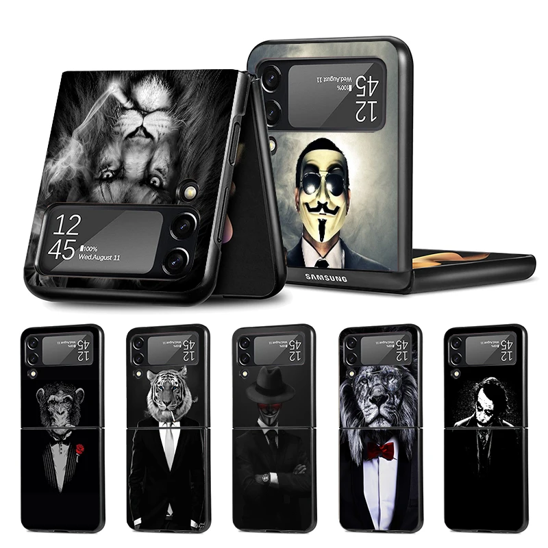 Man Suit Shirt Tie Z Flip 4 Phnoe Case For Samsung Z Flip 3 5G Black Hard Shell Galaxy ZFlip3 ZFlip4 Unique Cover Folding Luxury