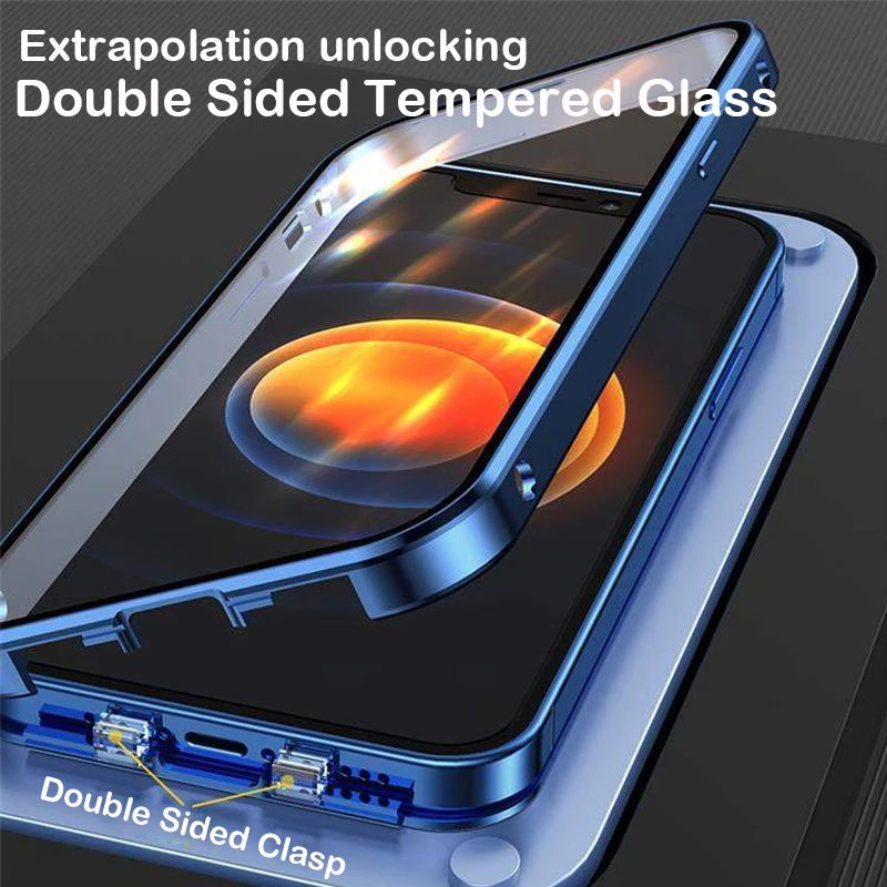 360 Shockproof Full Lens Protection Magnetic Metal Snap Case For iPhone 13 12 11 Pro Max 12Mini 13Mini Double Sided Glass Cover
