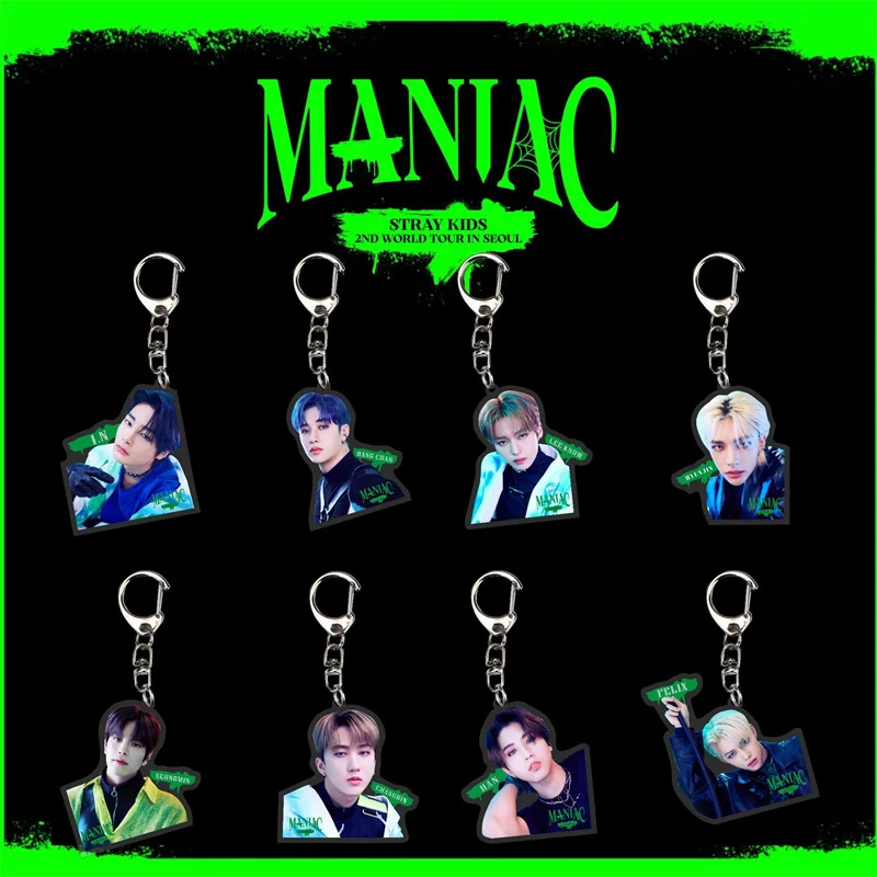 

Wholesale Kpop Stray Kids Acrylic Keychain New Album MANIAC Key Chain Accessories Key Ring Cute Pendant Keyring Fans Collection