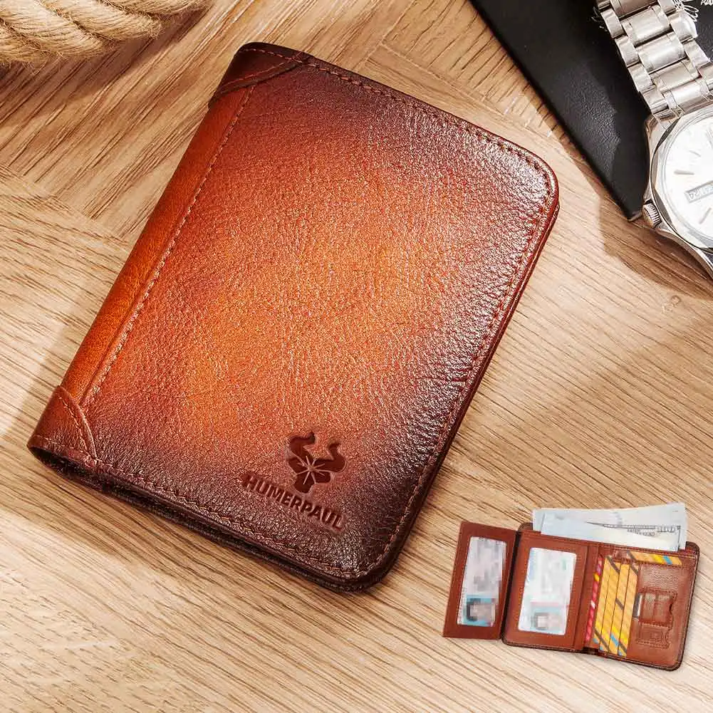 Мужской кошелек из натуральной кожи с RFID-защитой и отделением для кредитных карт