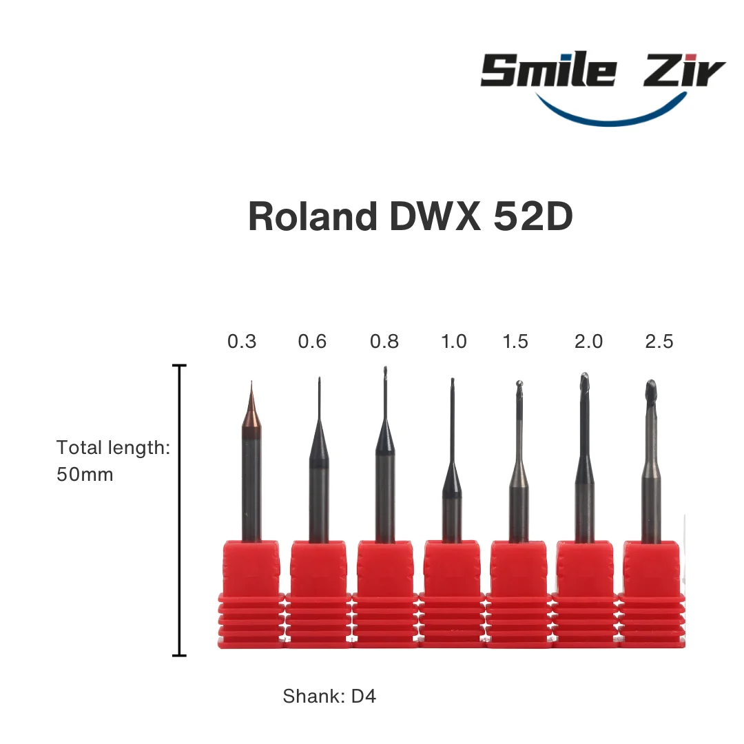 Фото Фрезы для зуботехнических лабораторий Roland DWX-52D для циркония, фрезы для ПММА DWX-42W, фрезы для стеклокерамики и дисиликата лития (фрезы) №2