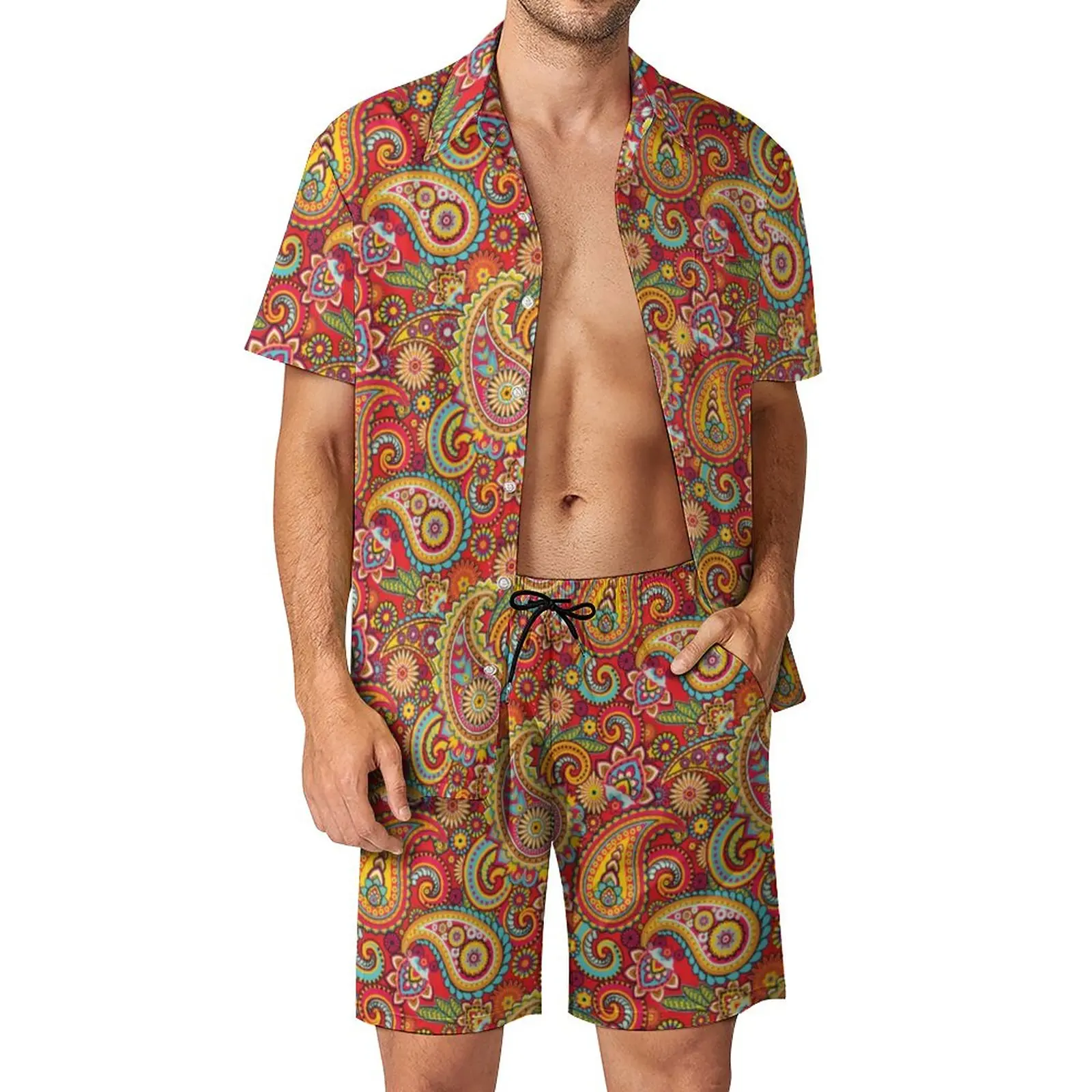 

Retro Paisley Print Men Sets Trippy Hippy Casual Shorts Summer Funny Vacation Shirt Set Short Sleeve Oversized Suit Gift Idea