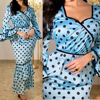 polka dot print ruffles slim dress elegant bohemian dress abayas for women vestido feminino maxi dresses for women