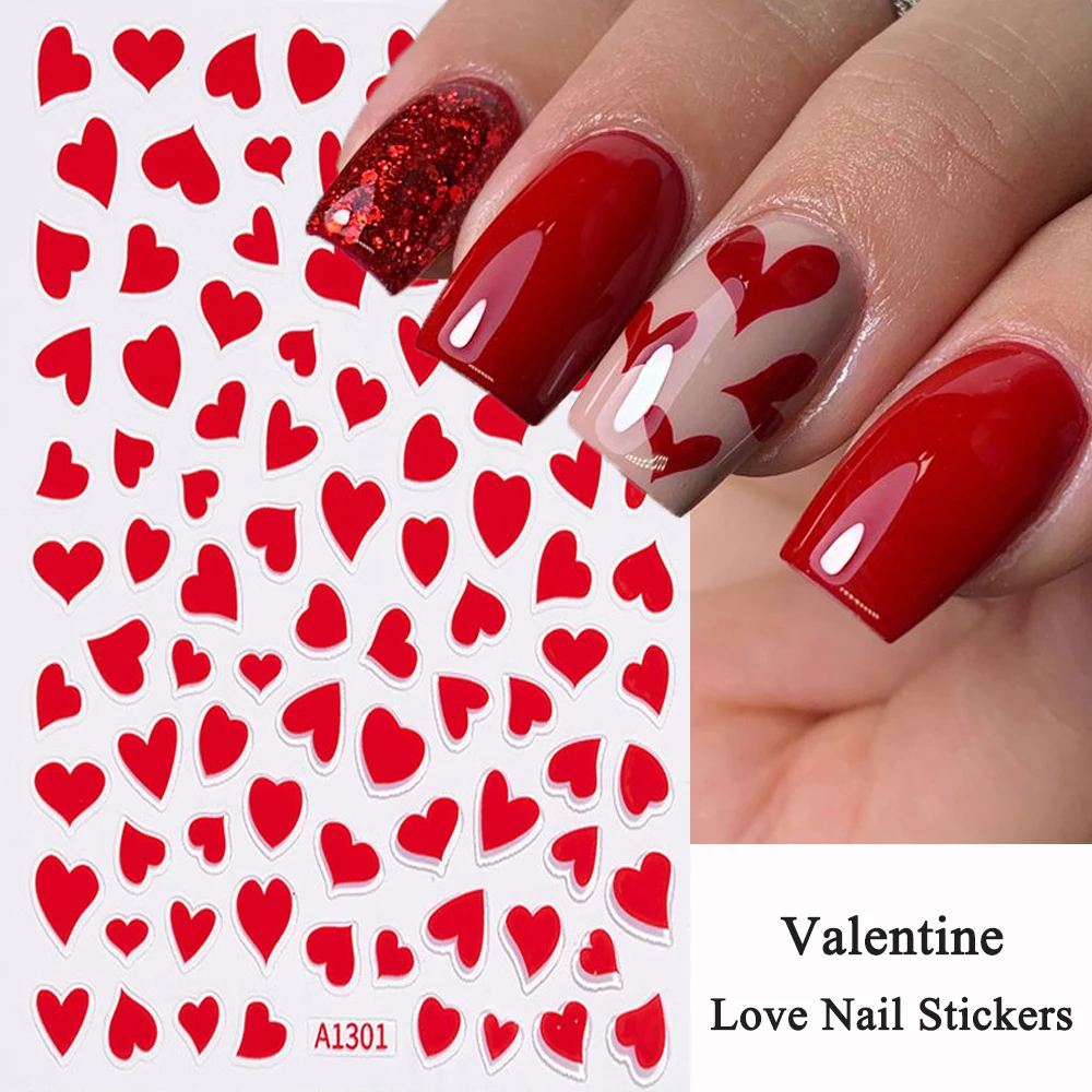 3D Валентина красное сердце любви наклейки для дизайна ногтей подвески дизайн