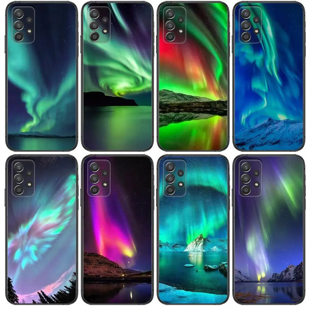 

aurora Phone Case Hull For Samsung Galaxy A70 A50 A51 A71 A52 A40 A30 A31 A90 A20E 5G a20s Black Shell Art Cell Cove
