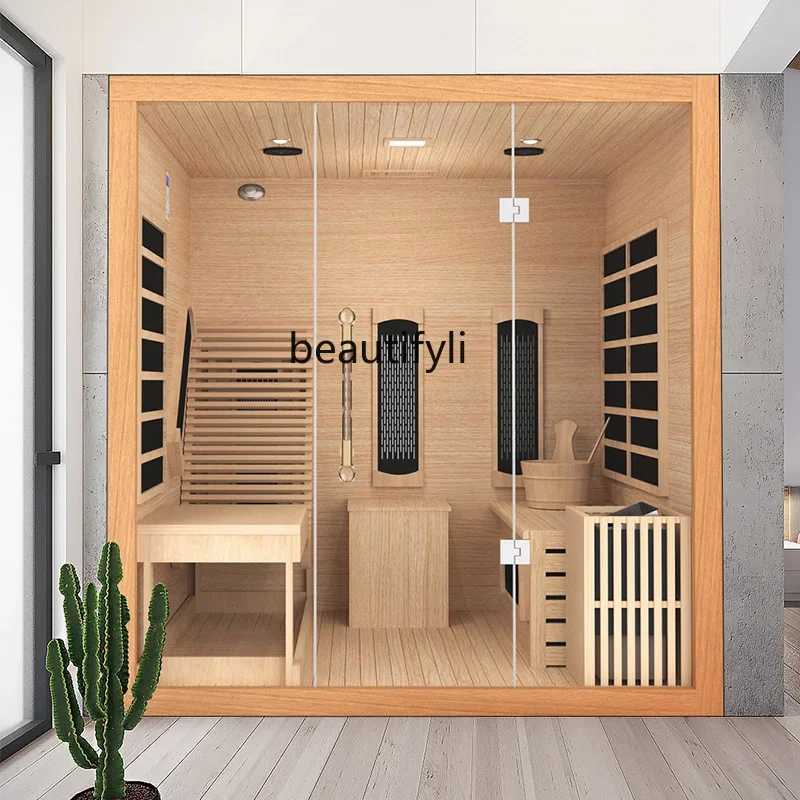 R Бытовая паровая комната из цельного дерева сауна двойная система сухая пара