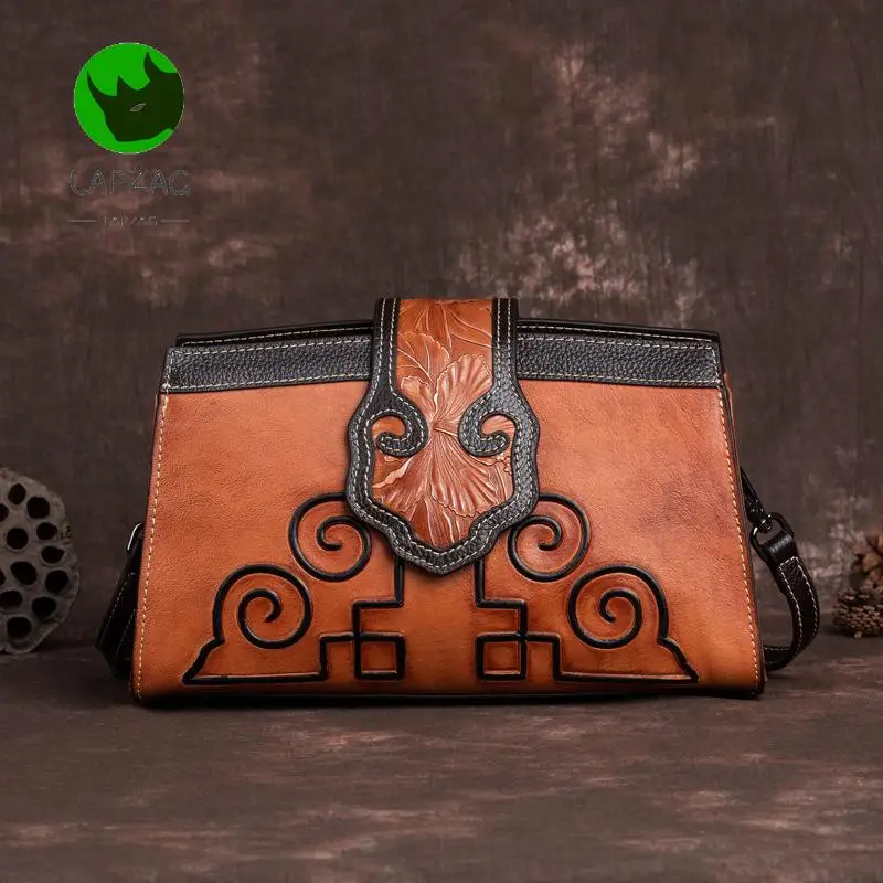 Винтажная зеленая/коричневая сумка на плечо из воловьей кожи в стиле ретро